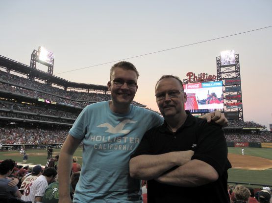 Rob en Justin in het stadion van de Philadelphia Phillies