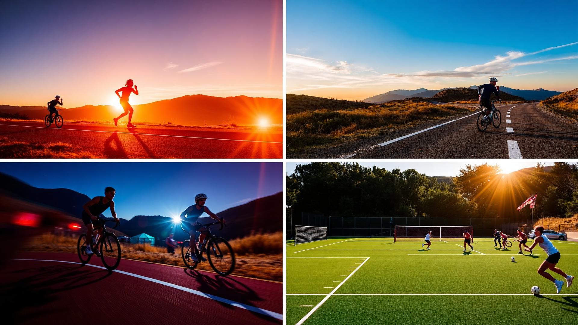 Sporters tijdens een trainingskamp: hardlopen, wielrennen en teamsport